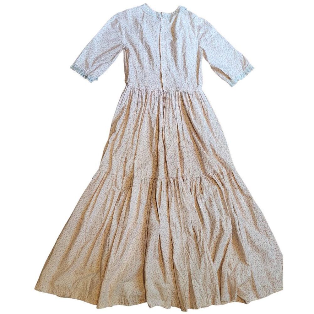 Vintage Prairie Dress Women's Small Pink Floral Print Lace Trim Long Cottage - Picture 2 of 12